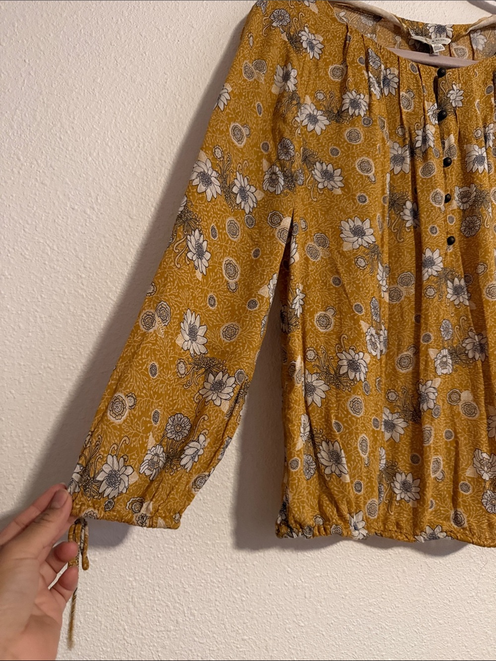 Lucky Brand Women's Yellow Long Sleeve Floral Blouse Medium - Picture 2 of 5